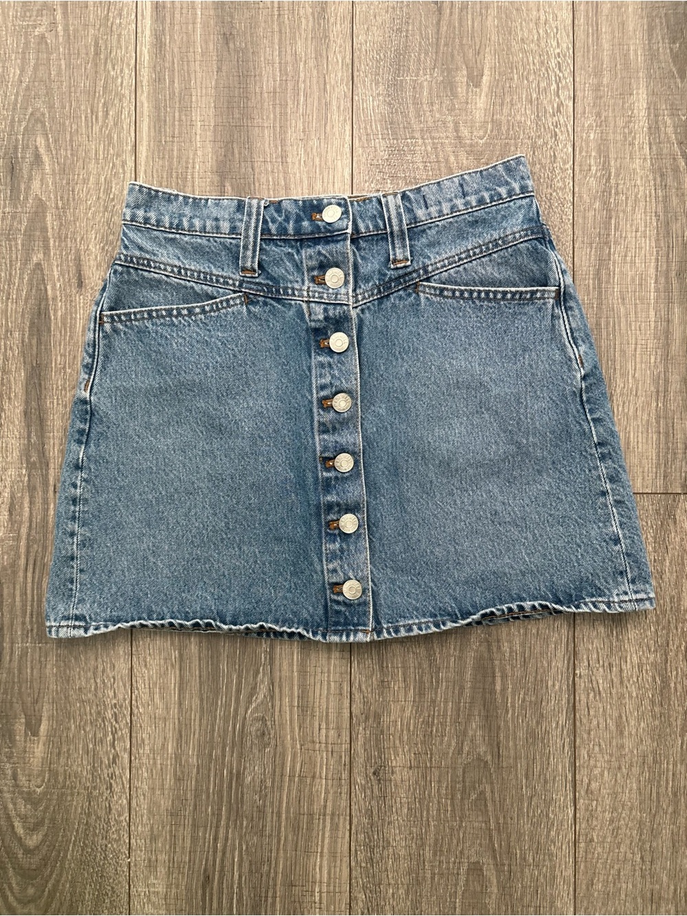 Madewell Stretch Denim A-Line Button Front Mini Skirt Size 26